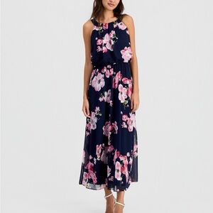 Robbie Bee Navy and Pink Floral Dress